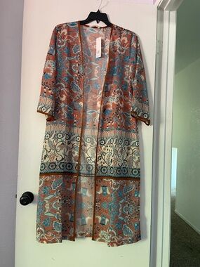 Soft Surroundings Floral Paisley Rust and Blue Swim Coverup